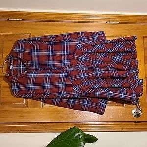 Misguided Plus red and blue plaid flannel collared shirt dress with circle skirt